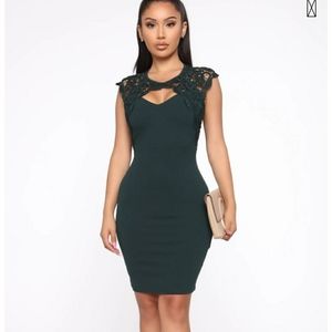 Fashion Nova hunter green midi cocktail dress.